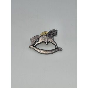HMK Lapel Pin Tie Tack Pinback 1998 Vintage Pewter Rocking Horse‎